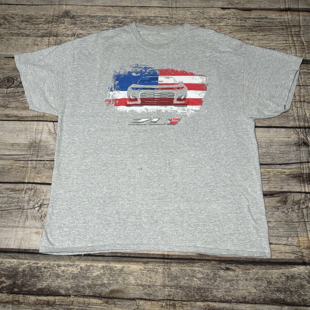 Chevrolet Camaro ZL1 Red White Blue American Flag Gray Promo Shirt Mens XL